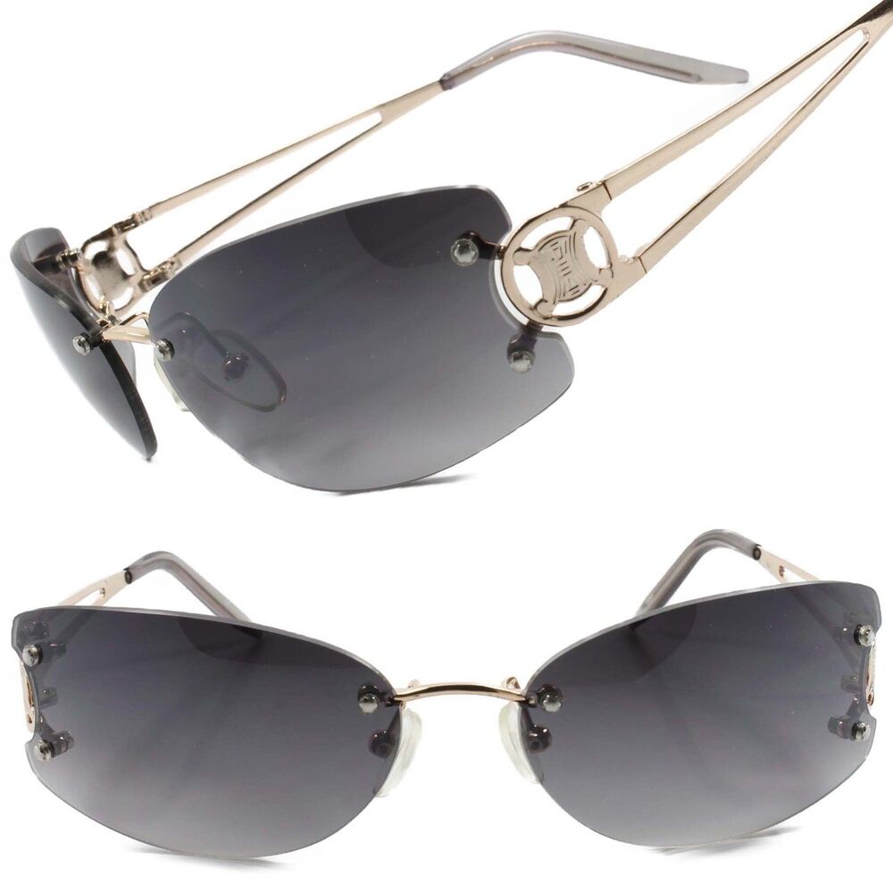 Rimless Rectangle Sunglasses Womens Elegant Slick Design Stylish Gold Frame
